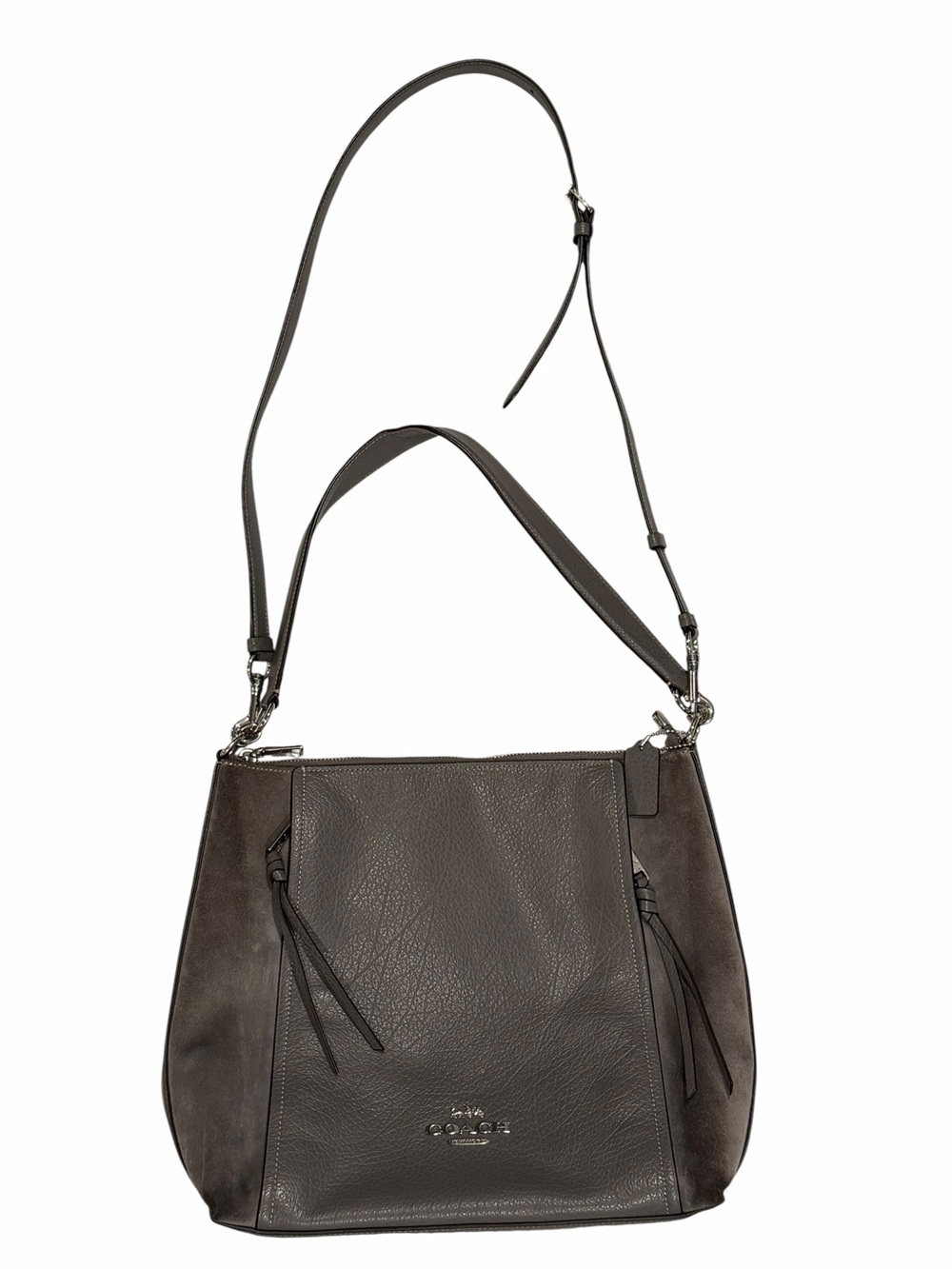 Coach F79995 Marlon Hobo Heather Gray Leather/Suede 2/Way Shoulder Bag - Picture 1 of 15
